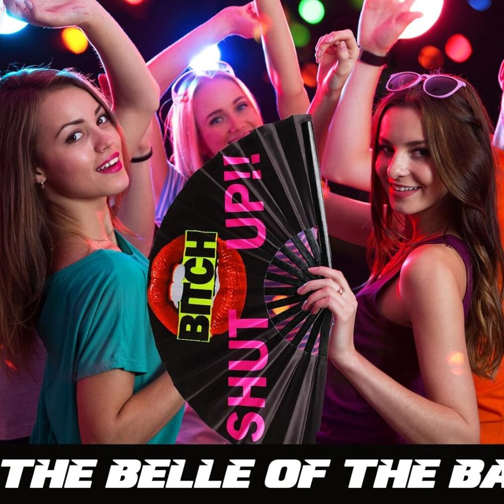 Folding Hand Fan for Women - UV Glow Rave Hand Fan Large Bamboo Hand Held Chines - Picture 6 of 8